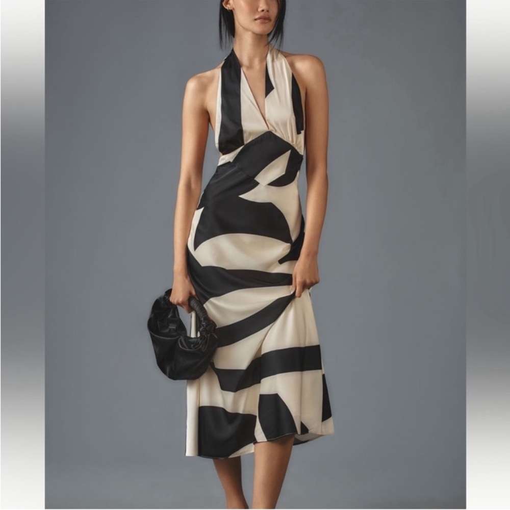 Bardot Black and Cream Halter Midi Dress